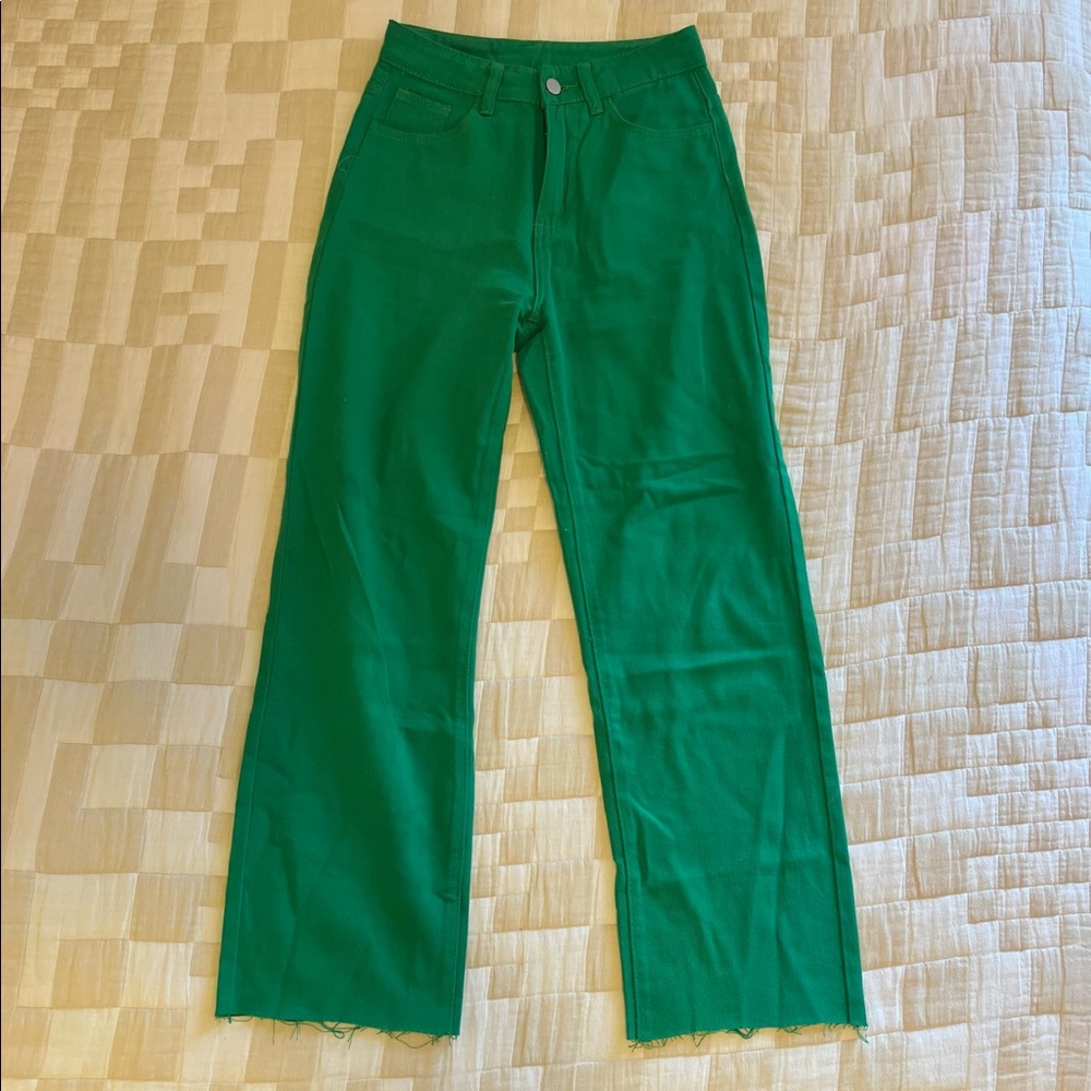Green Wide Straight Leg Jeans